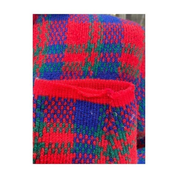 50s 60s Hudson’s Bay Plaid Wool Sweater Metal Crest Buttons Jacket Rare Sz 37 - Picture 10 of 16